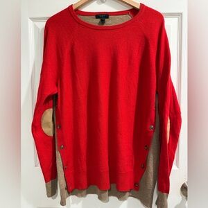 VTG J. Crew Red Tan Sweater Button Accents Elbow Patches Wool Angora Blend